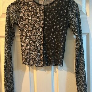 Garage Black and White Floral Sheer Long Sleeve Top
